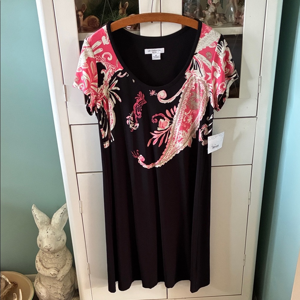 Liz Claiborne sz 8P Black and Pink Floral Dress NWT